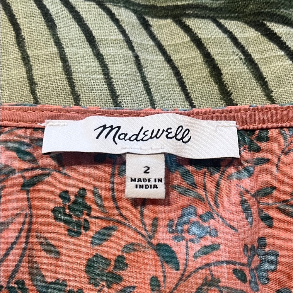 Madewell V-Neck Floral Blouse - Orange and Green - Picture 9 of 11
